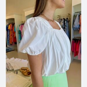 Joy Joy White Puff Sleeve Bib Collar Blouse